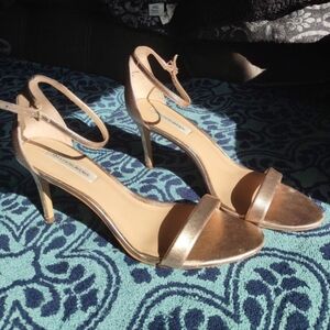Saks fifth avenue rose gold leather strappy sandals heels sz 10